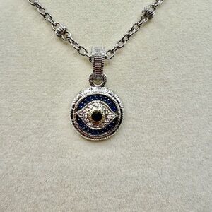 Judith Ripka 925ss & gold Evil Eye Pendant AND chain gold & diamond accent